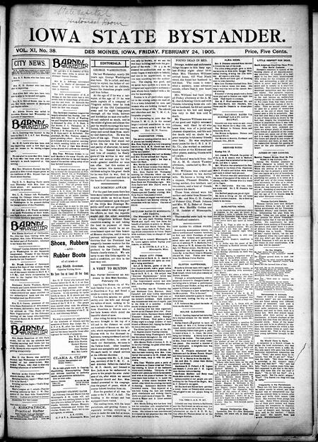 Iowa state bystander. volume 11, number 38, February 24, 1905