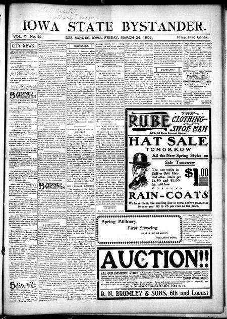Iowa state bystander. volume 11, number 42, March 24, 1905