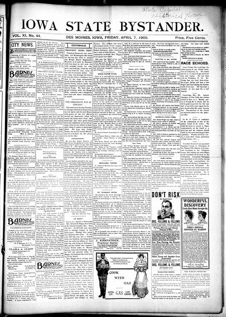 Iowa state bystander. volume 11, number 44, April 7, 1905