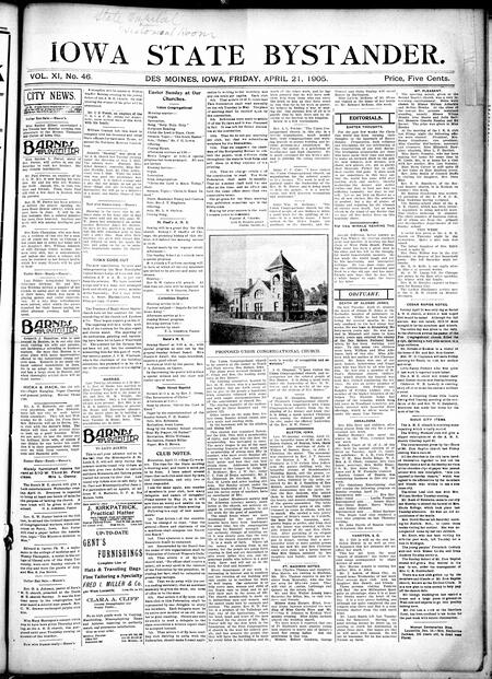 Iowa state bystander. volume 11, number 46, April 21, 1905