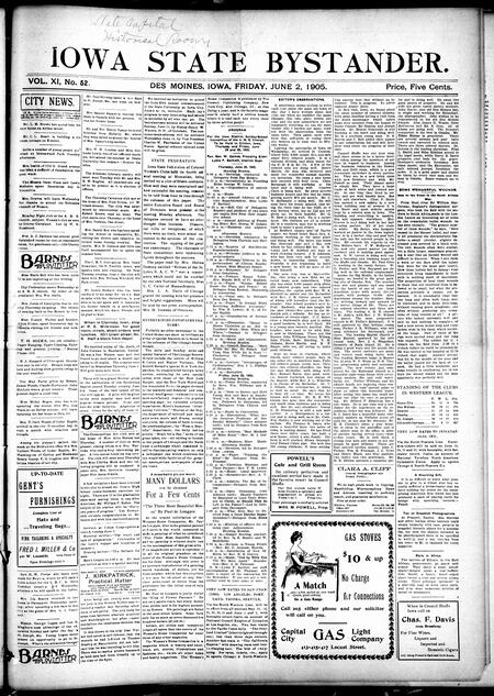 Iowa state bystander. volume 11, number 52, June 2, 1905