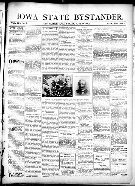 Iowa state bystander. volume 12, number 1, June 9, 1905