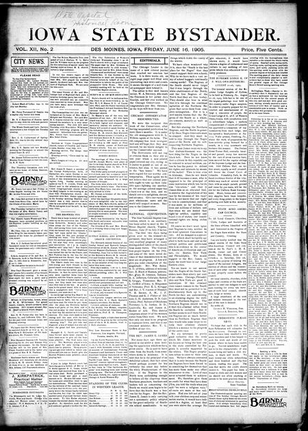 Iowa state bystander. volume 12, number 2, June 16, 1905