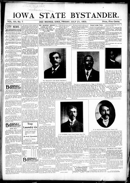 Iowa state bystander. volume 12, number 7, July 21, 1905
