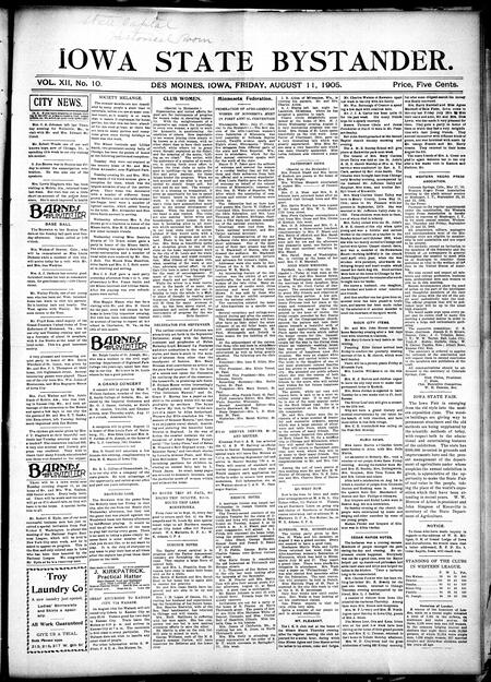 Iowa state bystander. volume 12, number 10, August 11, 1905