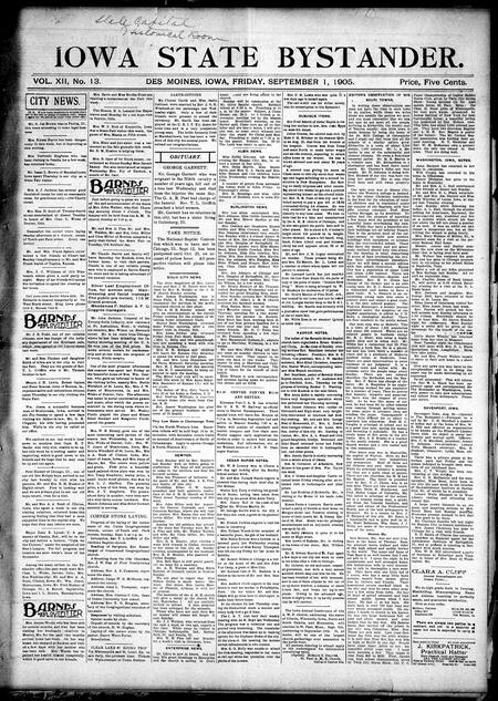 Iowa state bystander. volume 12, number 13, September 1, 1905