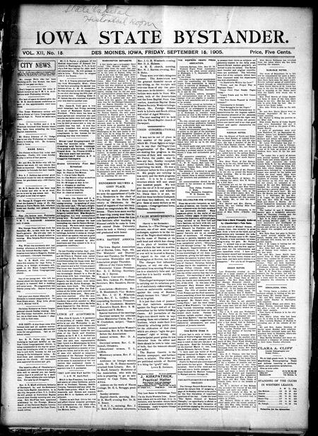 Iowa state bystander. volume 12, number 15, September 15, 1905