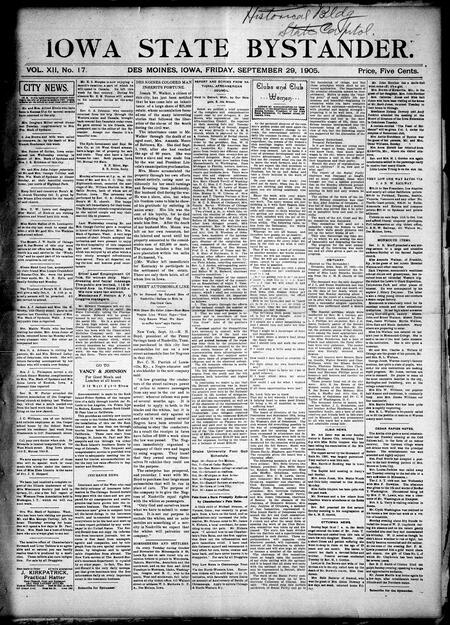 Iowa state bystander. volume 12, number 17, September 29, 1905