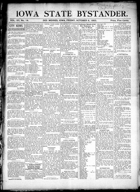 Iowa state bystander. volume 12, number 18, October 6, 1905