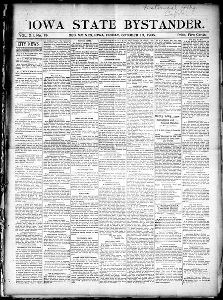 Iowa state bystander. volume 12, number 19, October 13, 1905
