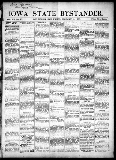 Iowa state bystander. volume 12, number 26, December 1, 1905