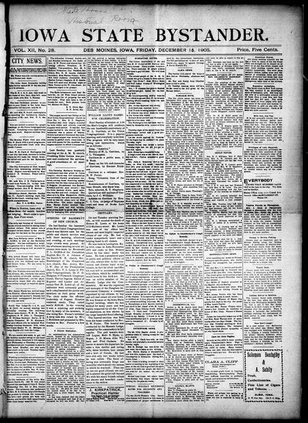Iowa state bystander. volume 12, number 28, December 15, 1905
