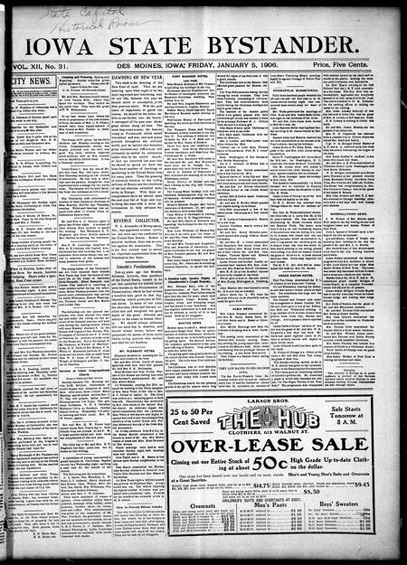Iowa state bystander. volume 12, number 31, January 05, 1906