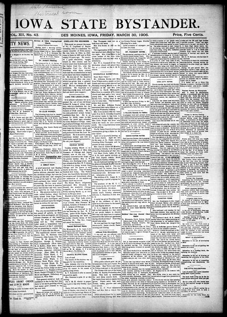 Iowa state bystander. volume 12, number 43, March 30, 1906