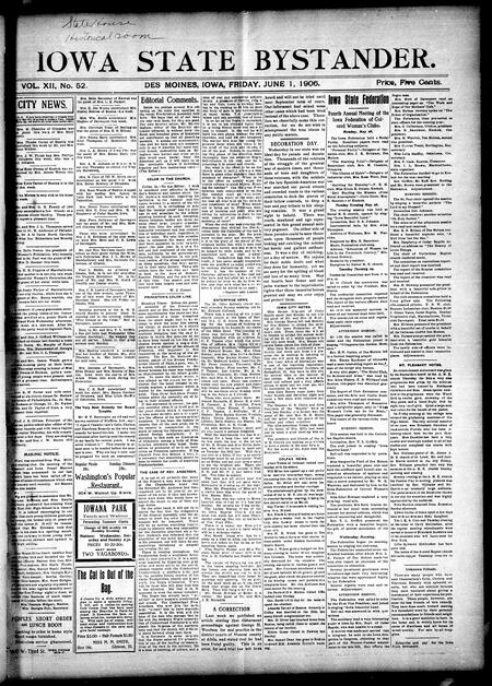 Iowa state bystander. volume 12, number 52, June 01, 1906
