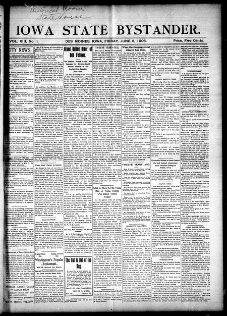 Iowa state bystander. volume 13, number 01, June 08, 1906