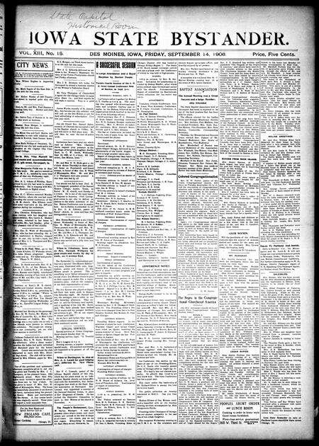 Iowa state bystander. volume 13, number 15, September 14, 1906
