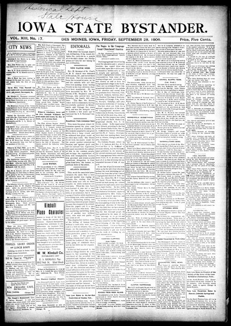 Iowa state bystander. volume 13, number 17, September 28, 1906