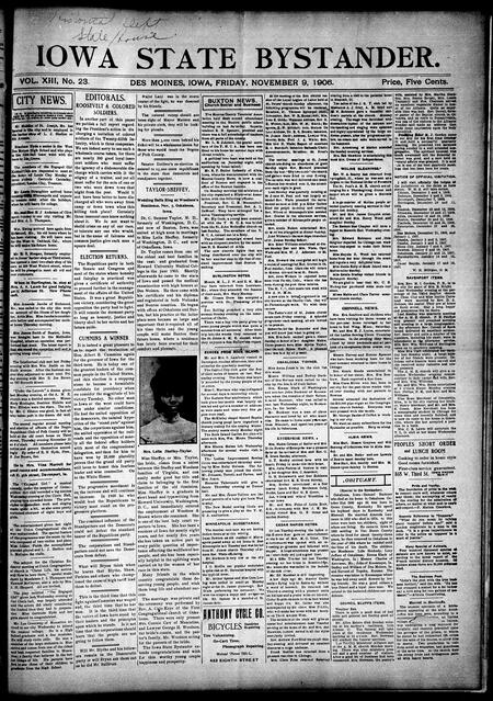 Iowa state bystander. volume 13, number 23, November 09, 1906