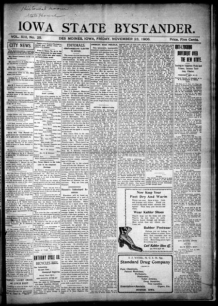 Iowa state bystander. volume 13, number 25, November 23, 1906