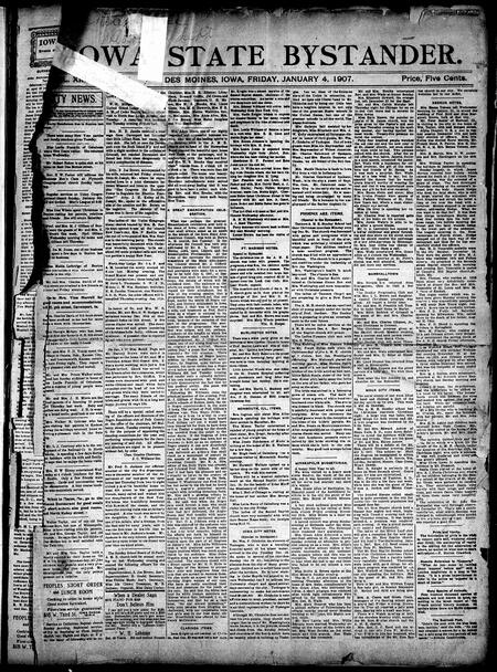 Iowa state bystander. volume 13, number 31, January 04, 1907
