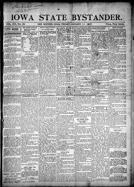 Iowa state bystander. volume 13, number 32, January 11, 1907