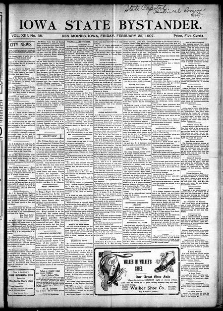 Iowa state bystander. volume 13, number 38, February 22, 1907