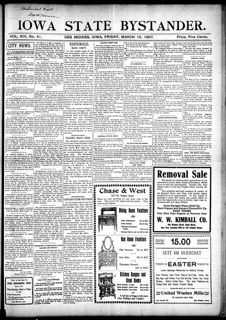 Iowa state bystander. volume 13, number 41, March 15, 1907