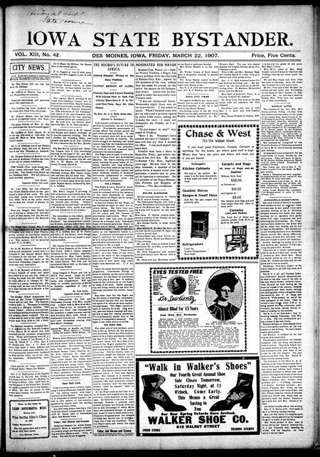 Iowa state bystander. volume 13, number 42, March 22, 1907