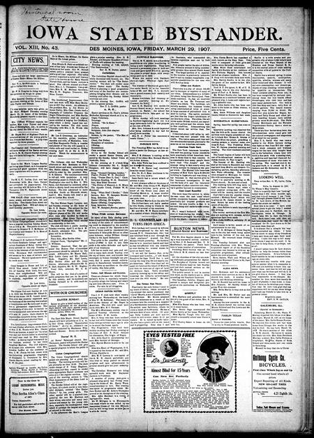 Iowa state bystander. volume 13, number 43, March 29, 1907