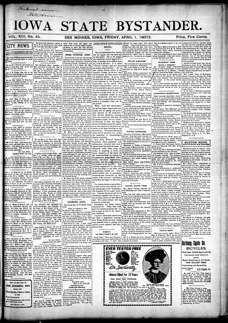 Iowa state bystander. volume 13, number 45, April 12, 1907