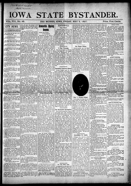 Iowa state bystander. volume 13, number 48, May 03, 1907