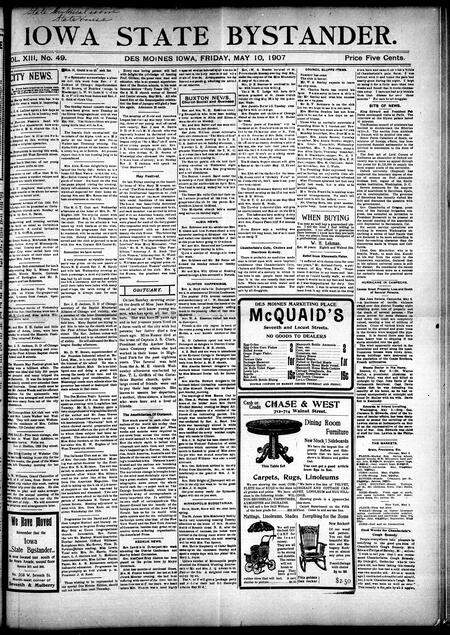 Iowa state bystander. volume 13, number 49, May 10, 1907