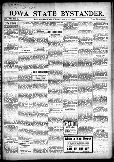 Iowa state bystander. volume 14, number 03, June 21, 1907