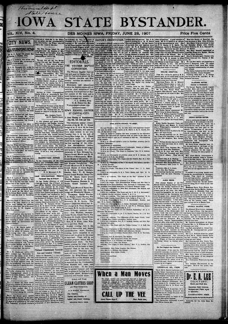 Iowa state bystander. volume 14, number 04, June 28, 1907