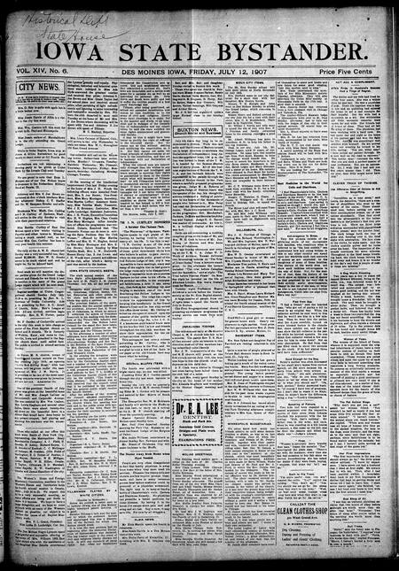 Iowa state bystander. volume 14, number 06, July 12, 1907