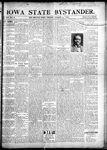 Iowa state bystander. volume 14, number 09, August 02, 1907