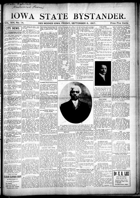Iowa state bystander. volume 14, number 14, September 06, 1907