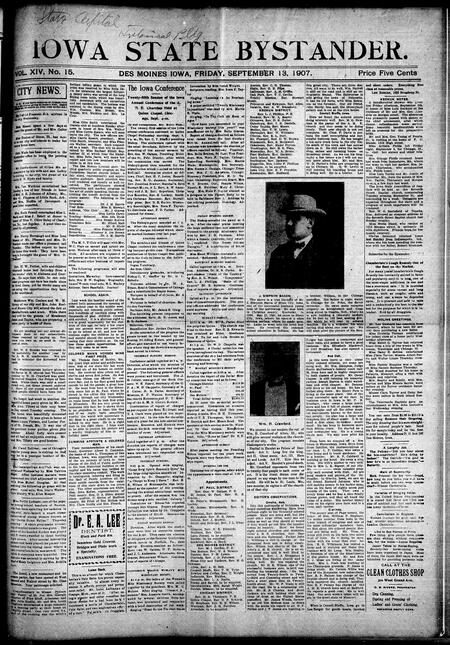 Iowa state bystander. volume 14, number 15, September 13, 1907