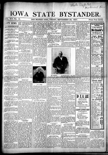 Iowa state bystander. volume 14, number 16, September 20, 1907