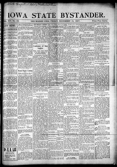 Iowa state bystander. volume 14, number 24, November 15, 1907