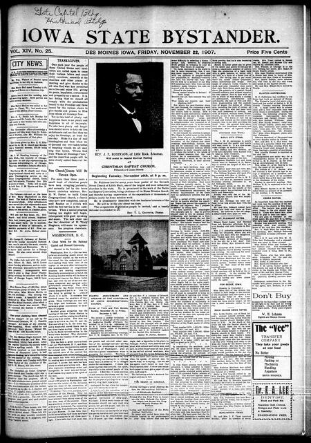 Iowa state bystander. volume 14, number 25, November 22, 1907