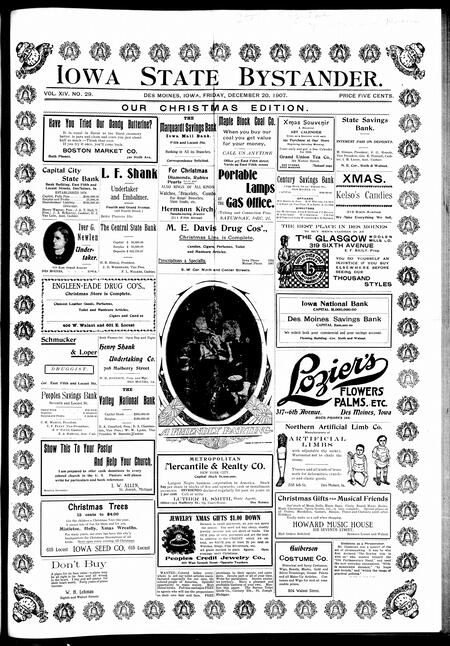 Iowa state bystander. volume 14, number 29, December 20, 1907