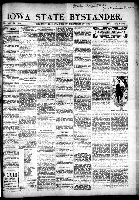 Iowa state bystander. volume 14, number 30, December 27, 1907