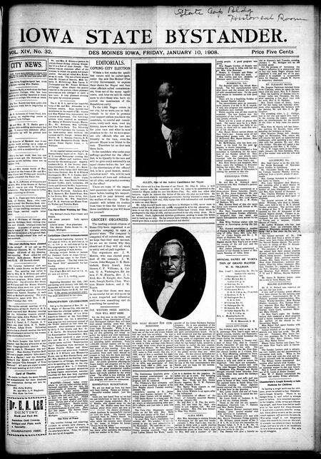 Iowa state bystander. volume 14, number 32, January 10, 1908