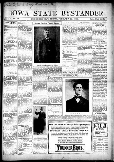 Iowa state bystander. volume 14, number 38, February 28, 1908
