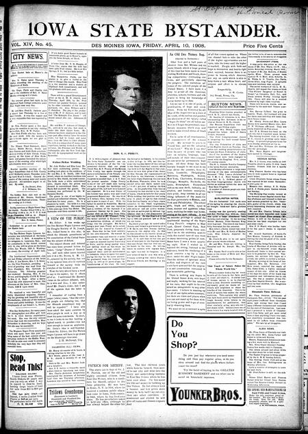 Iowa state bystander. volume 14, number 45, April 10, 1908