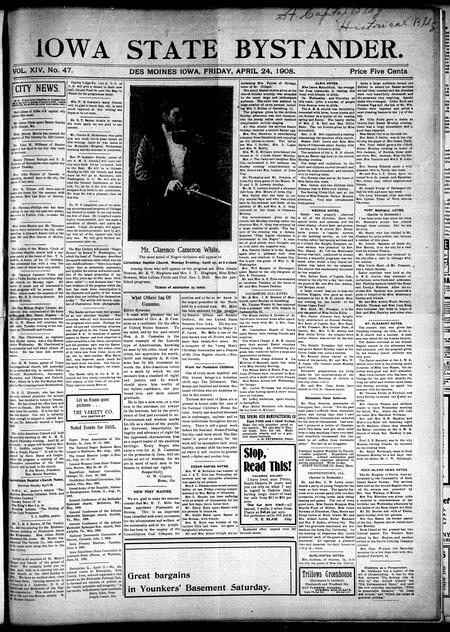 Iowa state bystander. volume 14, number 47, April 24, 1908