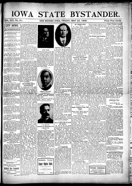 Iowa state bystander. volume 14, number 51, May 22, 1908