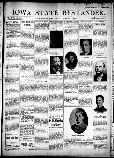 Iowa state bystander. volume 14, number 52, May 29, 1908